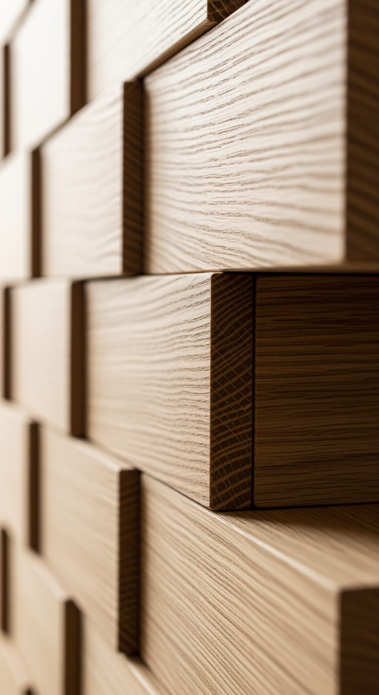 A close-up of perfectly aligned interlocking wooden blocks, creating a precise pattern that symbolizes a structured daily schedule.