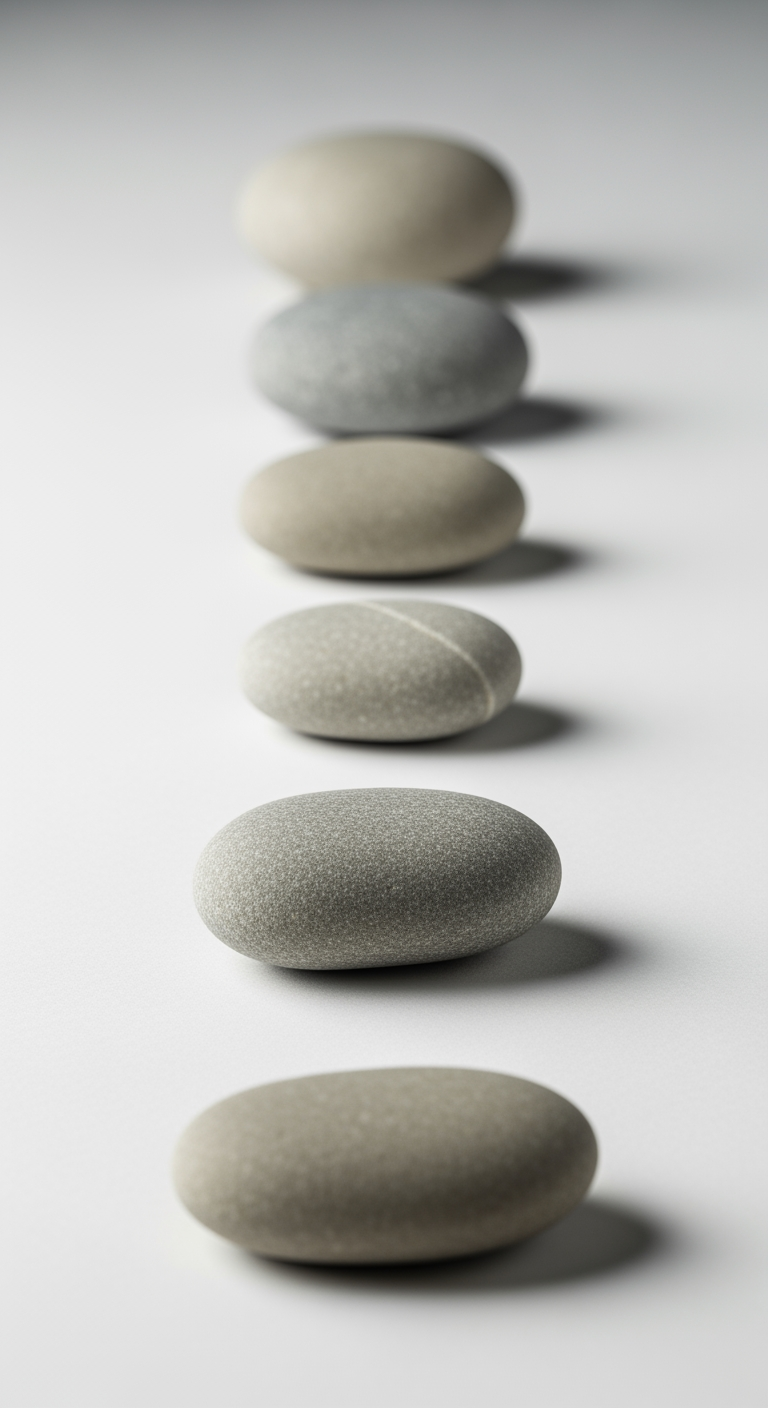 A line of smooth stones with increasing space between them, symbolizing the graduated checks method.