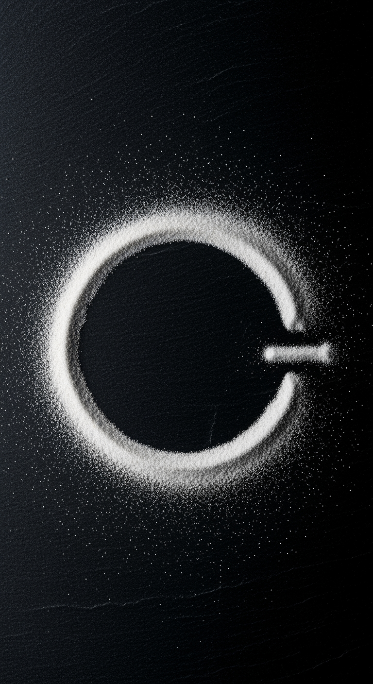 A macro photograph of a delicate, incomplete circle made of fine, white sand on a dark, smooth stone surface, representing an unfinished sleep cycle.