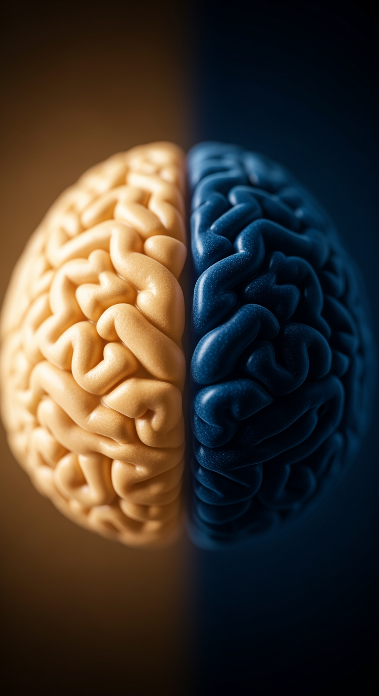 An abstract photo showing a soft transition from warm, diffused light on one side to deep, cool darkness on the other, representing the science of sleep.