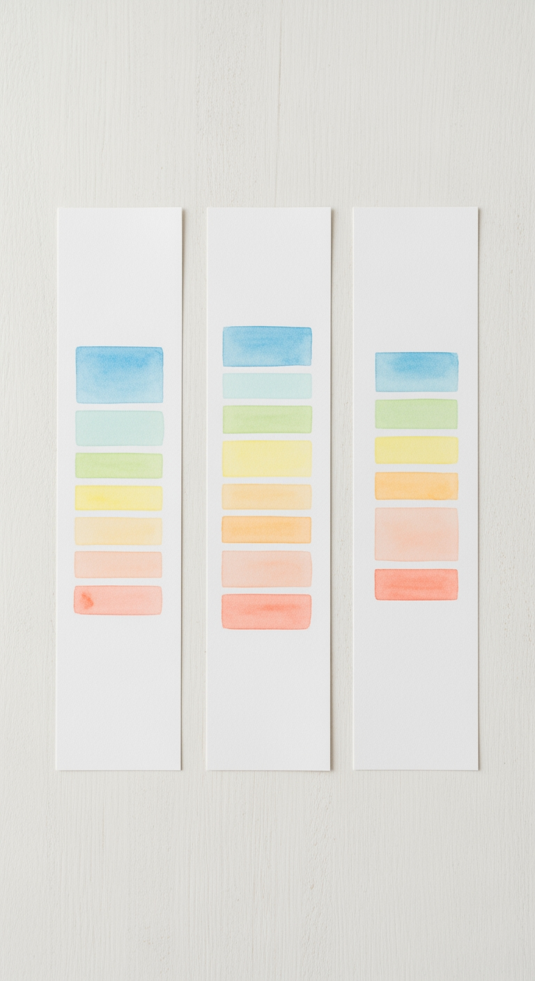 Three paper strips with abstract watercolor blocks in pastel colors, representing different printable sleep schedule options.