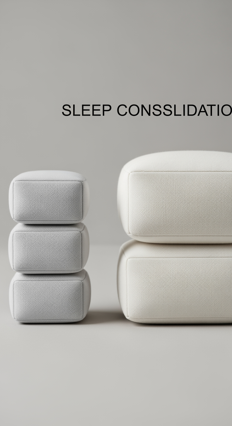 Two stacks of soft blocks, one with three and one with two, illustrating the concept of nap consolidation from three to two.