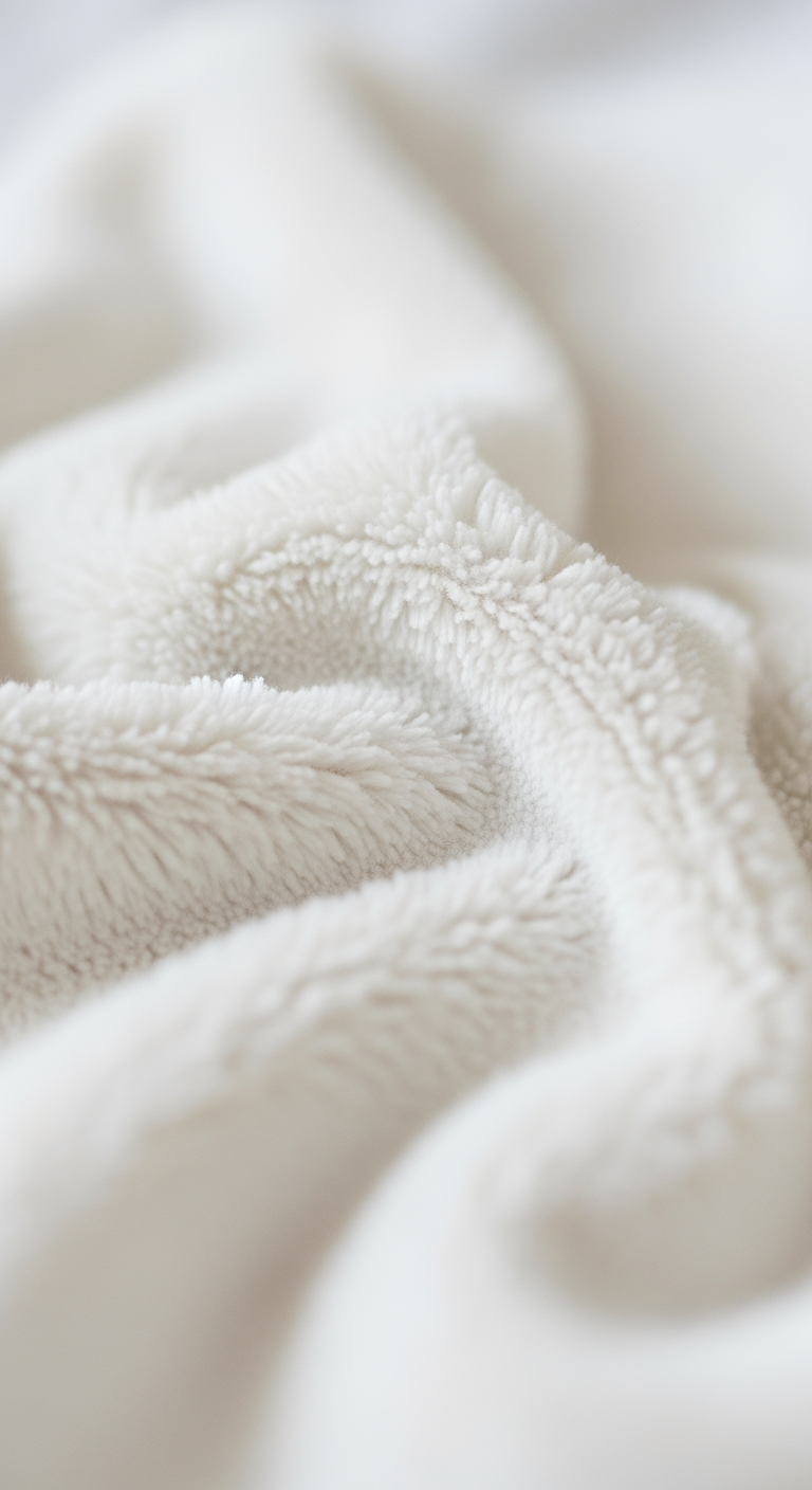 A macro close-up of the soft, comforting texture of a plush baby security blanket.