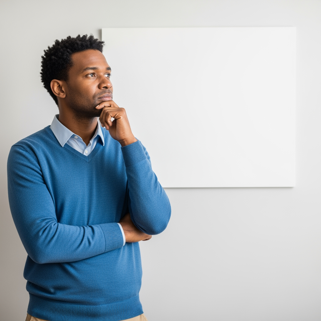 A parent with a thoughtful expression, symbolizing the planning phase of choosing a nap transition method.