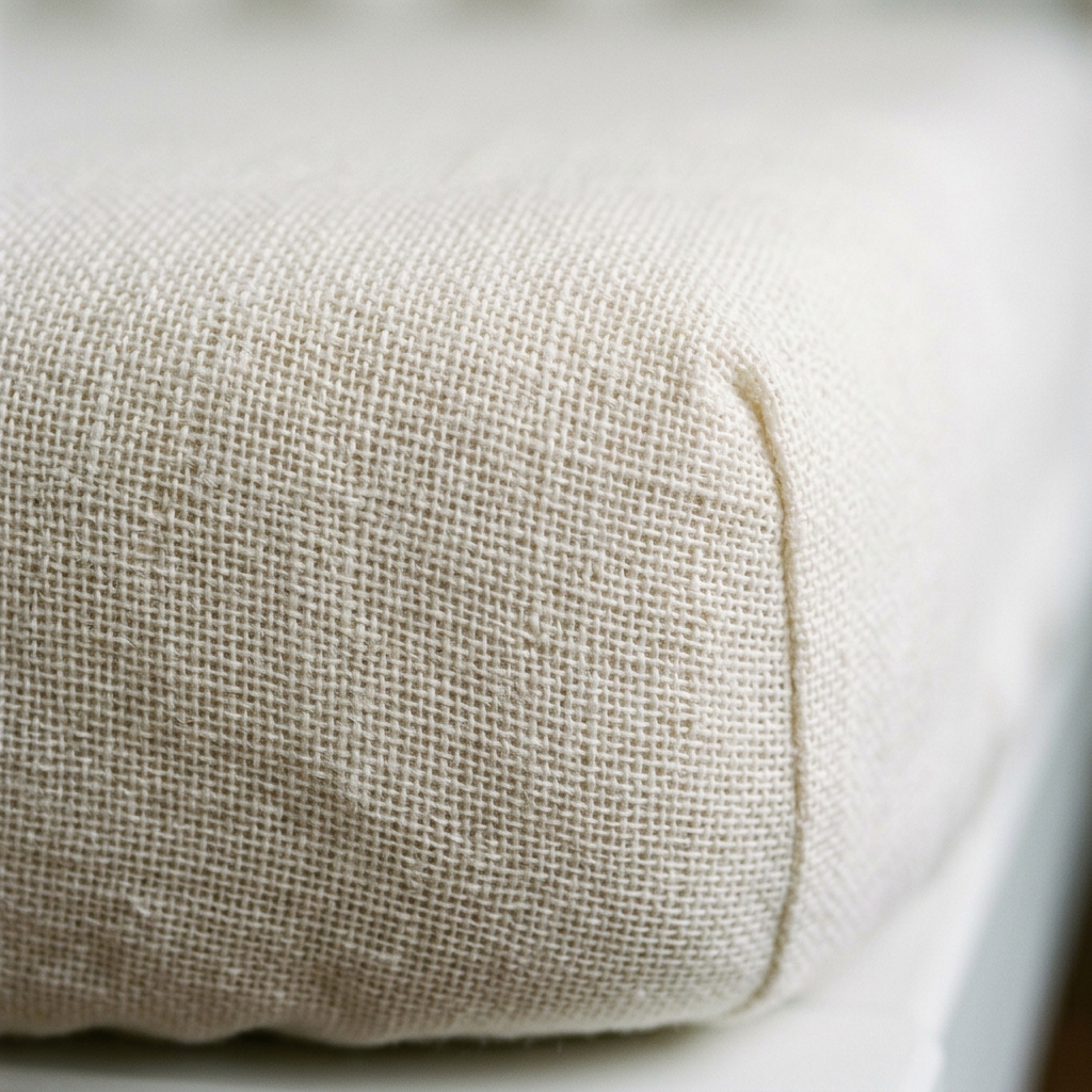A macro shot showing the simple, breathable texture of a cotton fitted sheet on a firm crib mattress.