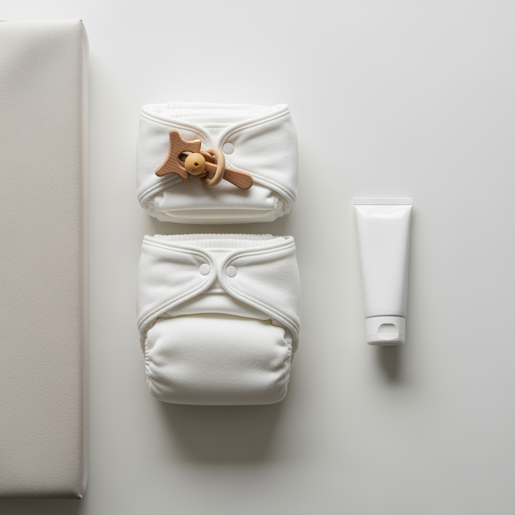 An overhead view of a neatly organized changing table, representing the organization feature of the Nara Baby app.
